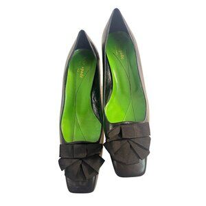 Kate Spade Navy Leather Bow Square-Toe Low Heels Womens Shoes Size 7.5 M